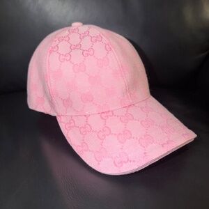 UNISEX GUCCI GG MONOGRAM CANVAS BASEBALL CAP PINK ADJUSTABLE HAT